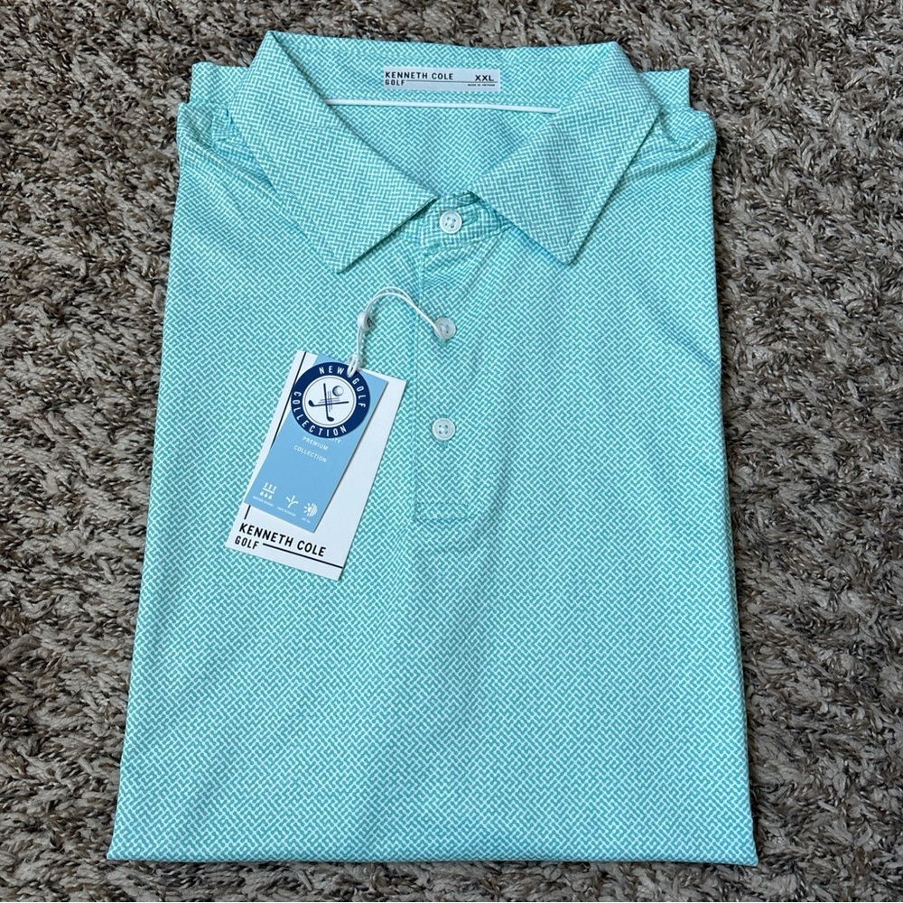 Kenneth Cole Men's Aqua Micro-Pattern Golf Polo Shirt